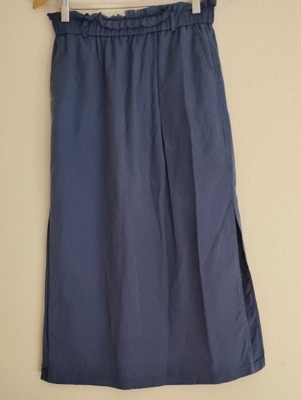 Topshop Navy Midi Skirt with Paperbag Waist